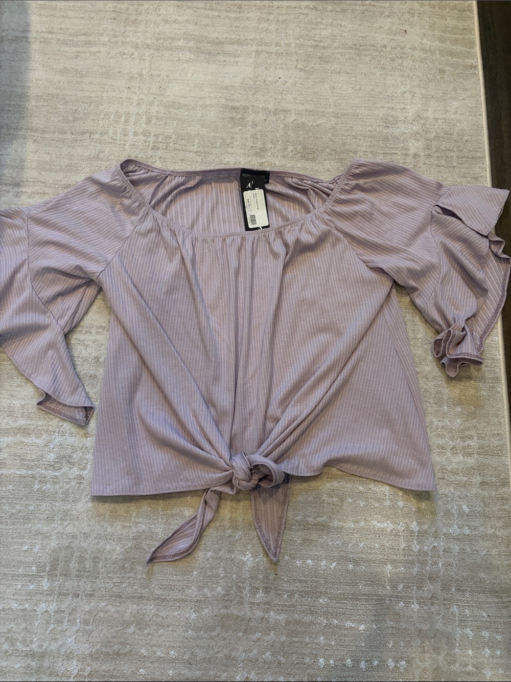 Alyssa Thomas Lavender Ribbed Tie-Front Blouse